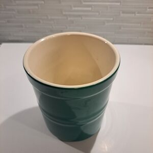 Le Gourmet Chef Utensil Holder Crock 6” Stoneware Green